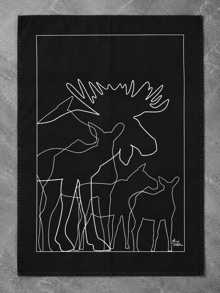 Bild 1 von Geschirrtuch Black Edition Elchfamilie - typisch schwedisches Design im 3er Set